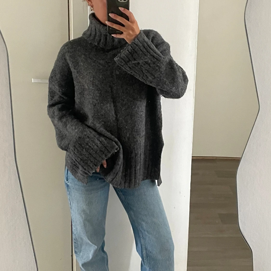 grå stickad tröja - 90