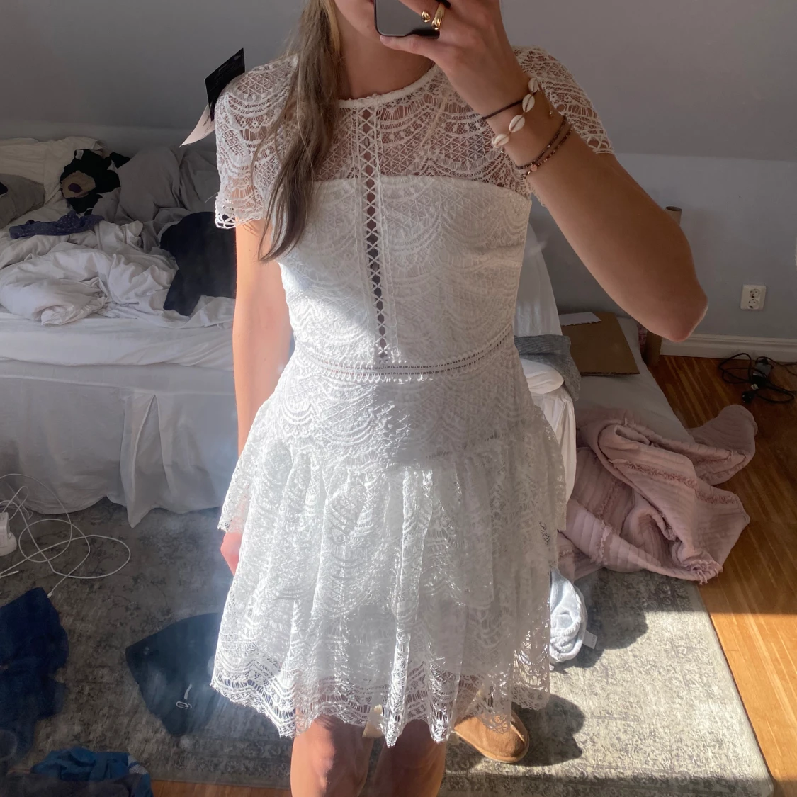 Vit spets klänning - 92