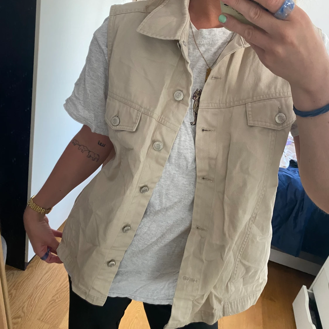 Armlös jeansjacka  - 90