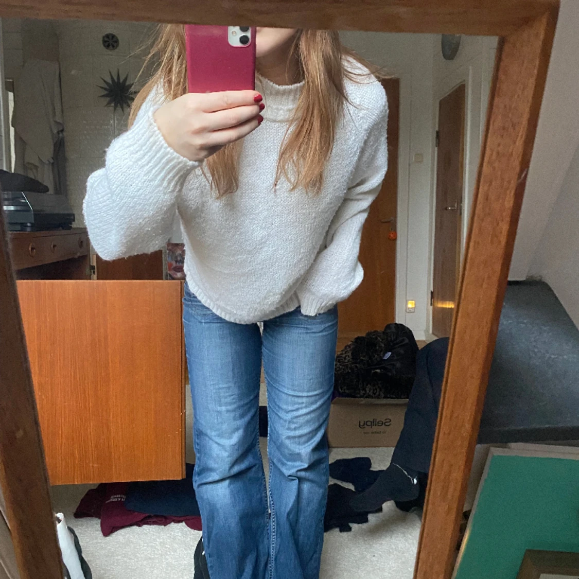 Vit stickad tröja  - 91