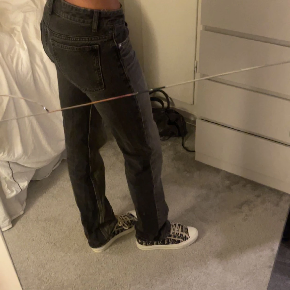 Grå lågmidjade jeans - 90