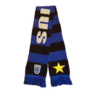 Bra skick. Randig halsduk i blått och svart med gul stjärna.  Fotbollslag 'SIRIUS'  '1907'