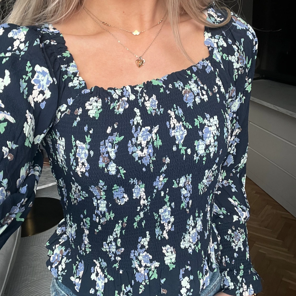 Blommig smock topp - 90