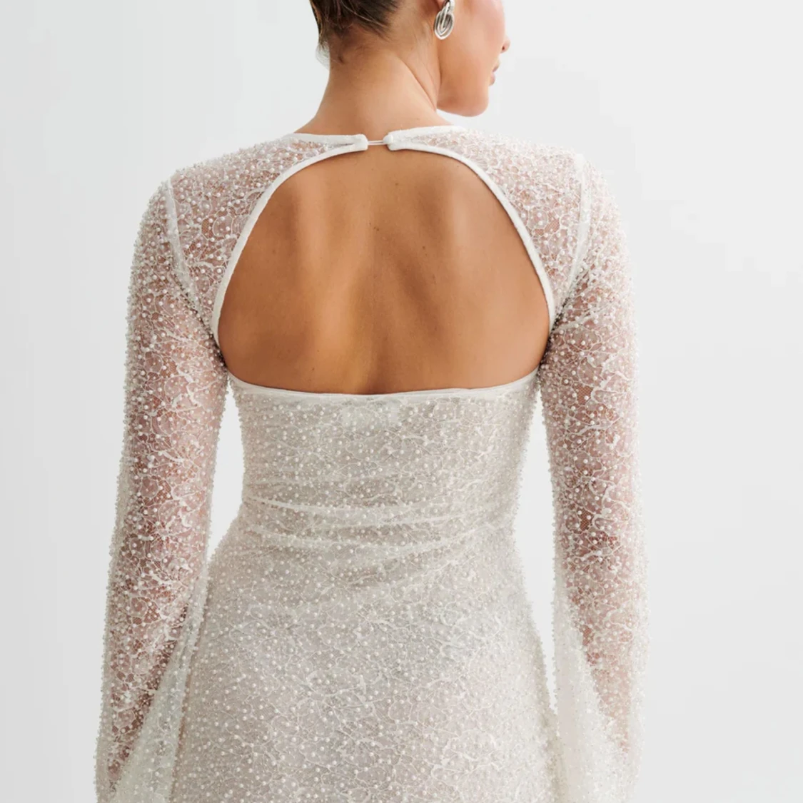 Meshki kort vit klänning student brud - 92