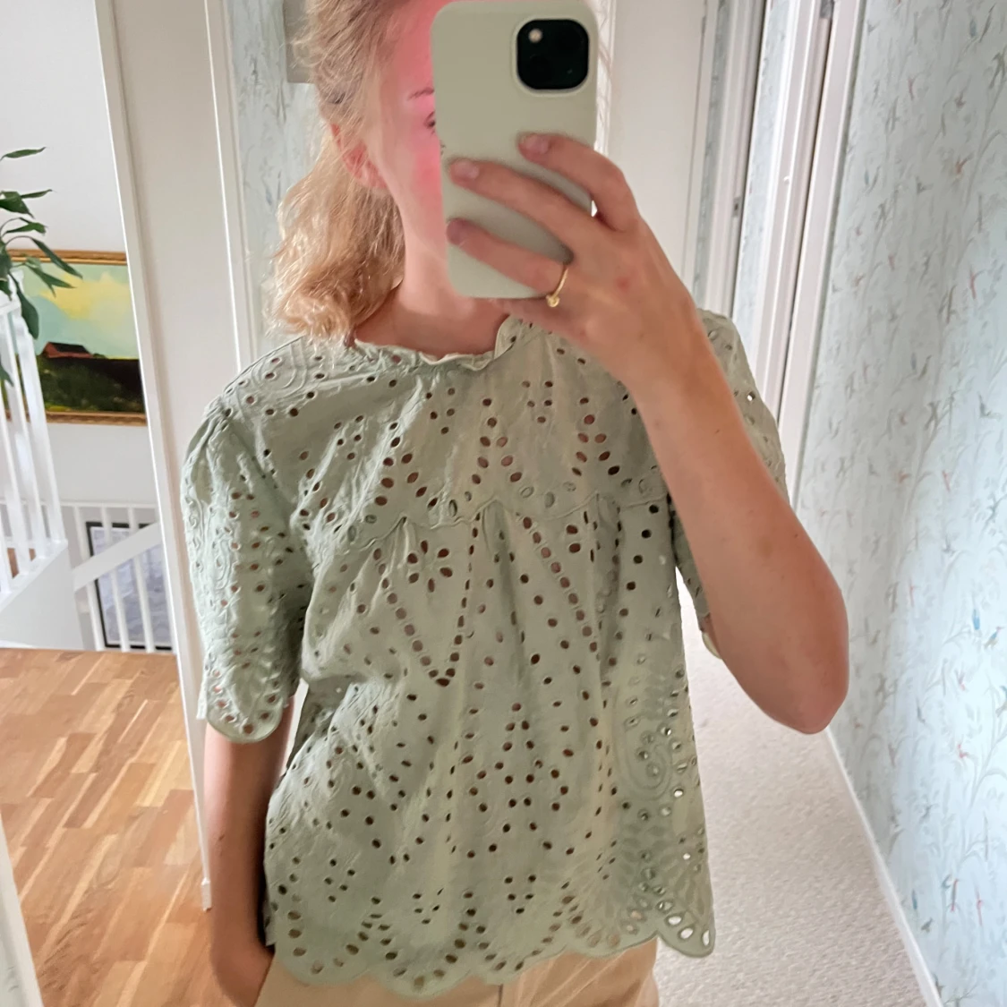 Grön broderiblus - 90