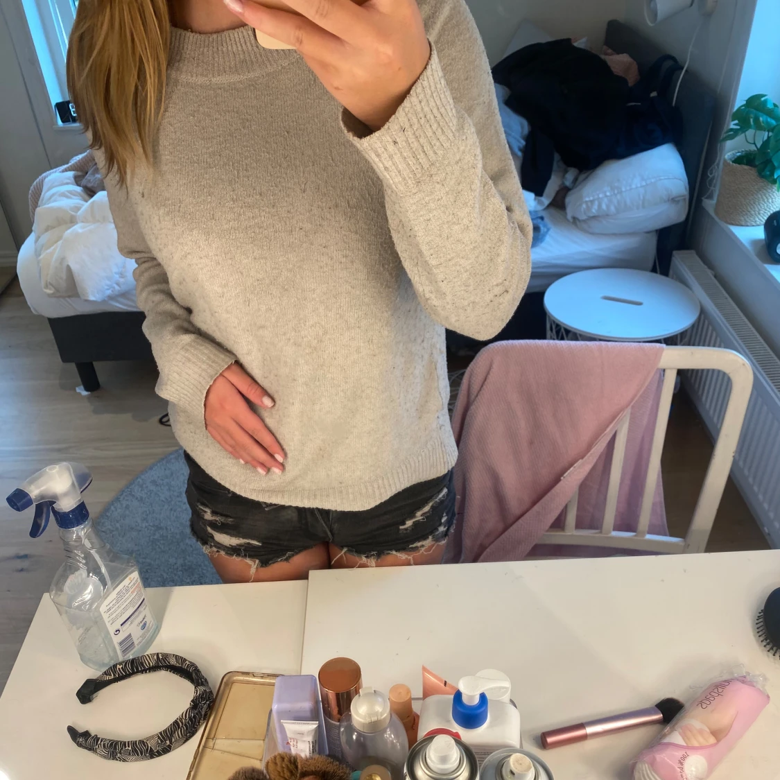 Beige stickad tröja - 91