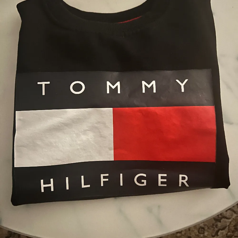 Snyggt sweatshirt från Tommy Hilfiger i storlek S (barn). Använd några gånger men sparsamt! Absolut inget slitet eller sönder. Nytvättad.  Djurfritt och rökfritt hem.. Hoodies.