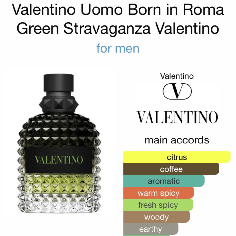 10 ML sample av Valentino Green Stravaganza. Denna doft har mycket citrus av sig men har också en ganska stor doft i början av kaffe. Valentino Green Stravaganza är perfekt till sommaren!. Övrigt.