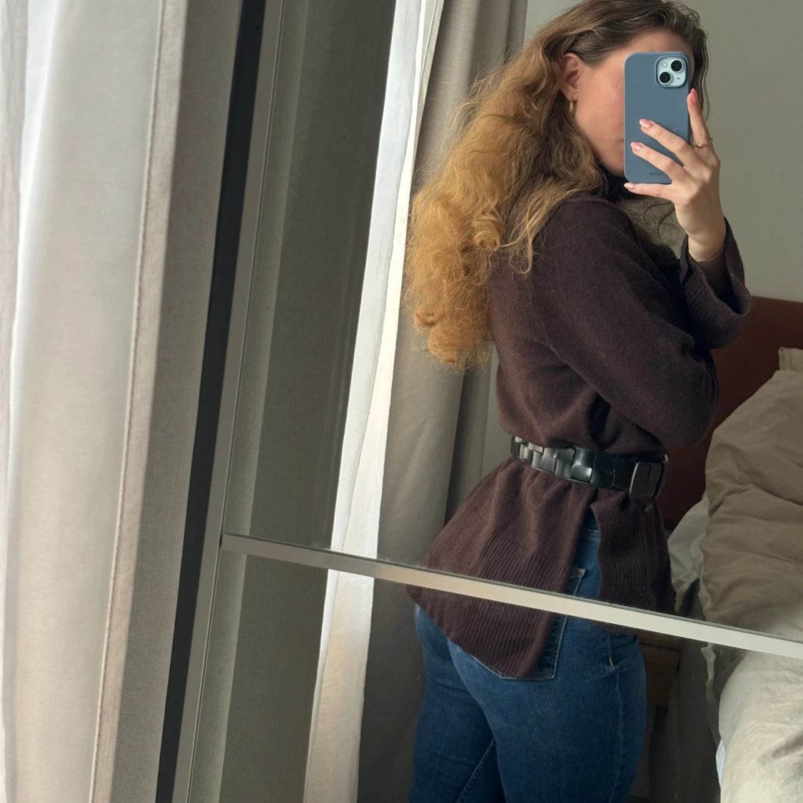 Fin mörkbrun stickad tjocktröja i ullblandning - 90