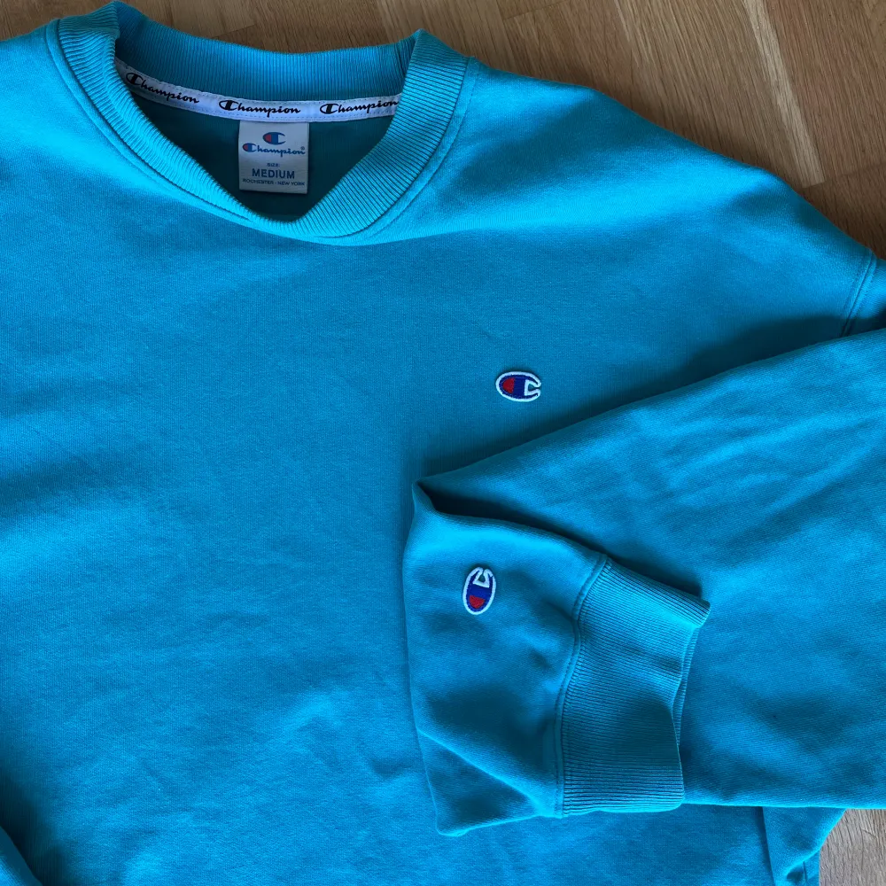 Vintage champion sweatshirt i mycket fint skick! Svårt att få med exakta färgen på bild men det är typ blå/grön isch . Hoodies.