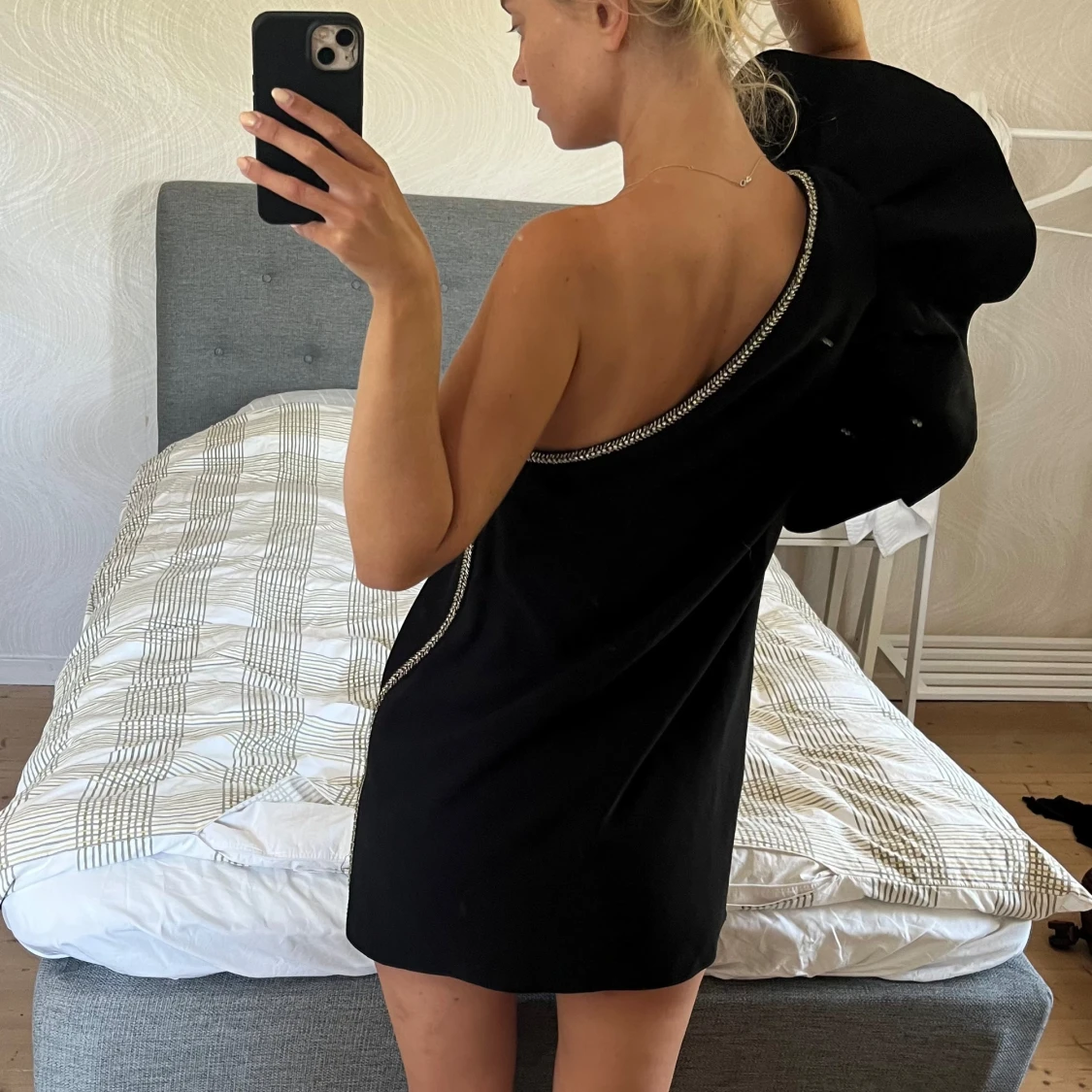 Black one-shoulder dress with silver details  - 90