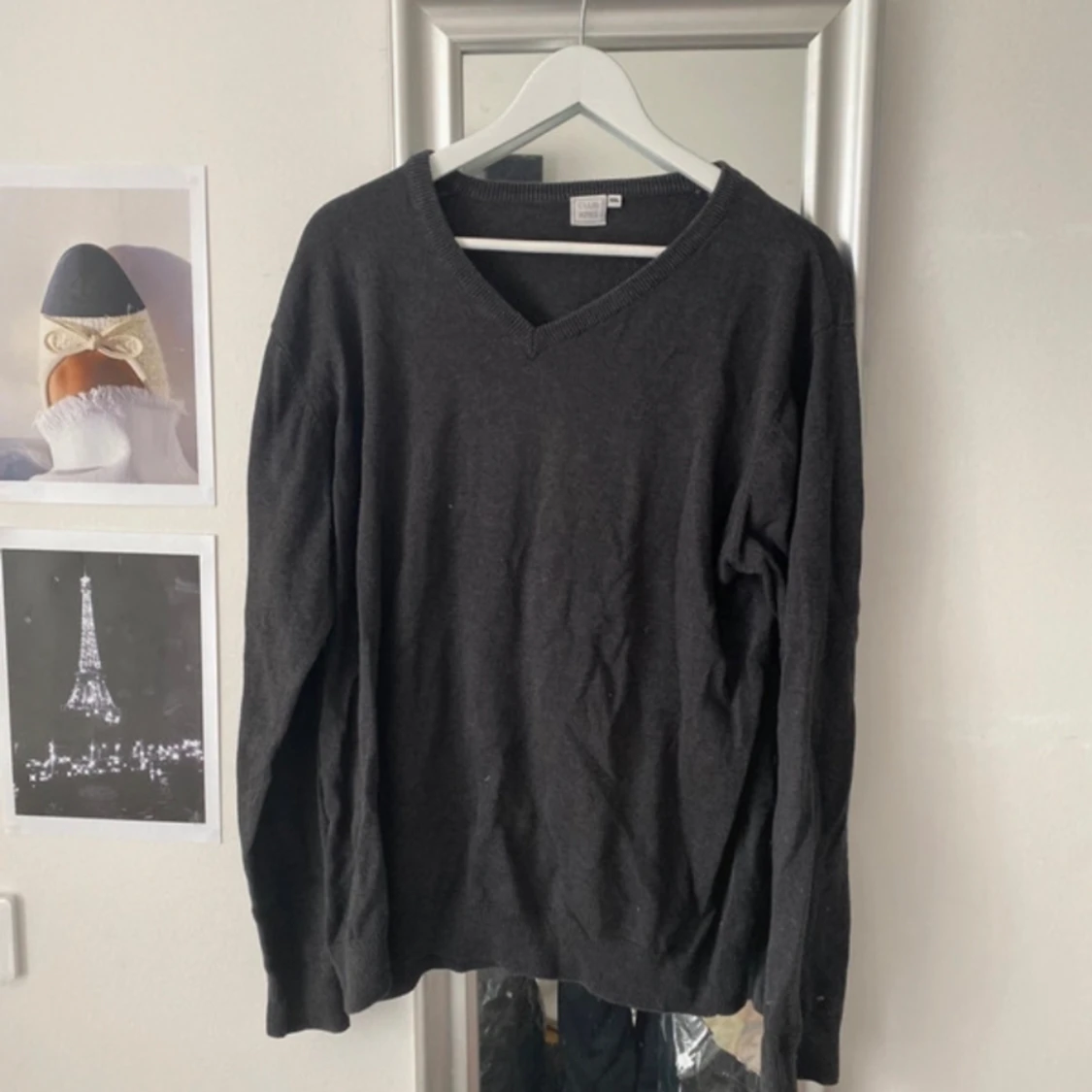 V-ringad grå stickad tröja - 90