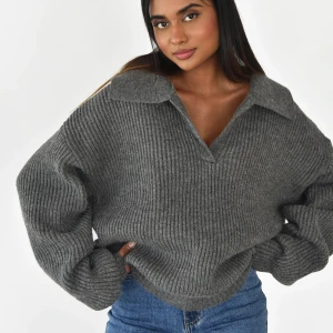 Cozy Rib Knit Sweater Jumper M (OUTFITBOOK) - Nice grey oversized sweater 