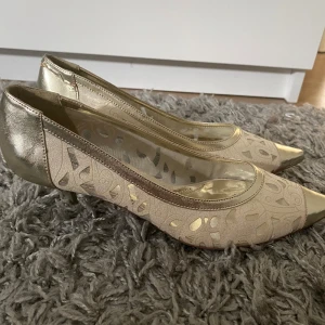 Klackskor - Intressekonflikt på dessa klackar. Ge prisförslag så kan vi komma överens om ett pris. Helt nya Vita spets klackar med guldiga detaljer med kort klack. Lätt att gå i och inga defekter. Säljer pga att de var för stora för mig.💞 