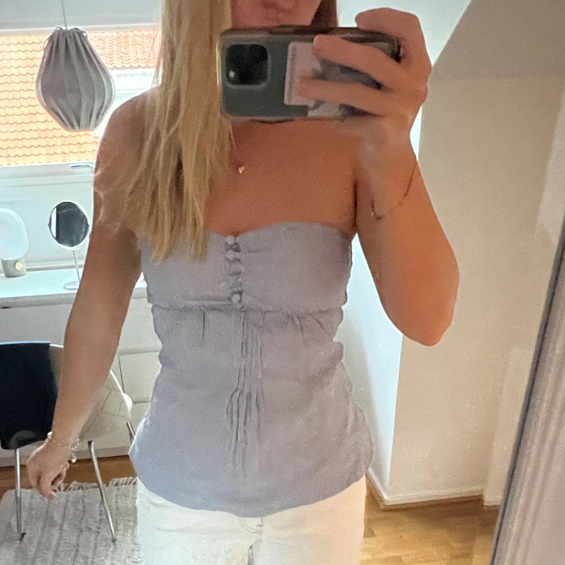 Randig bandeau tubtopp i ljusblått