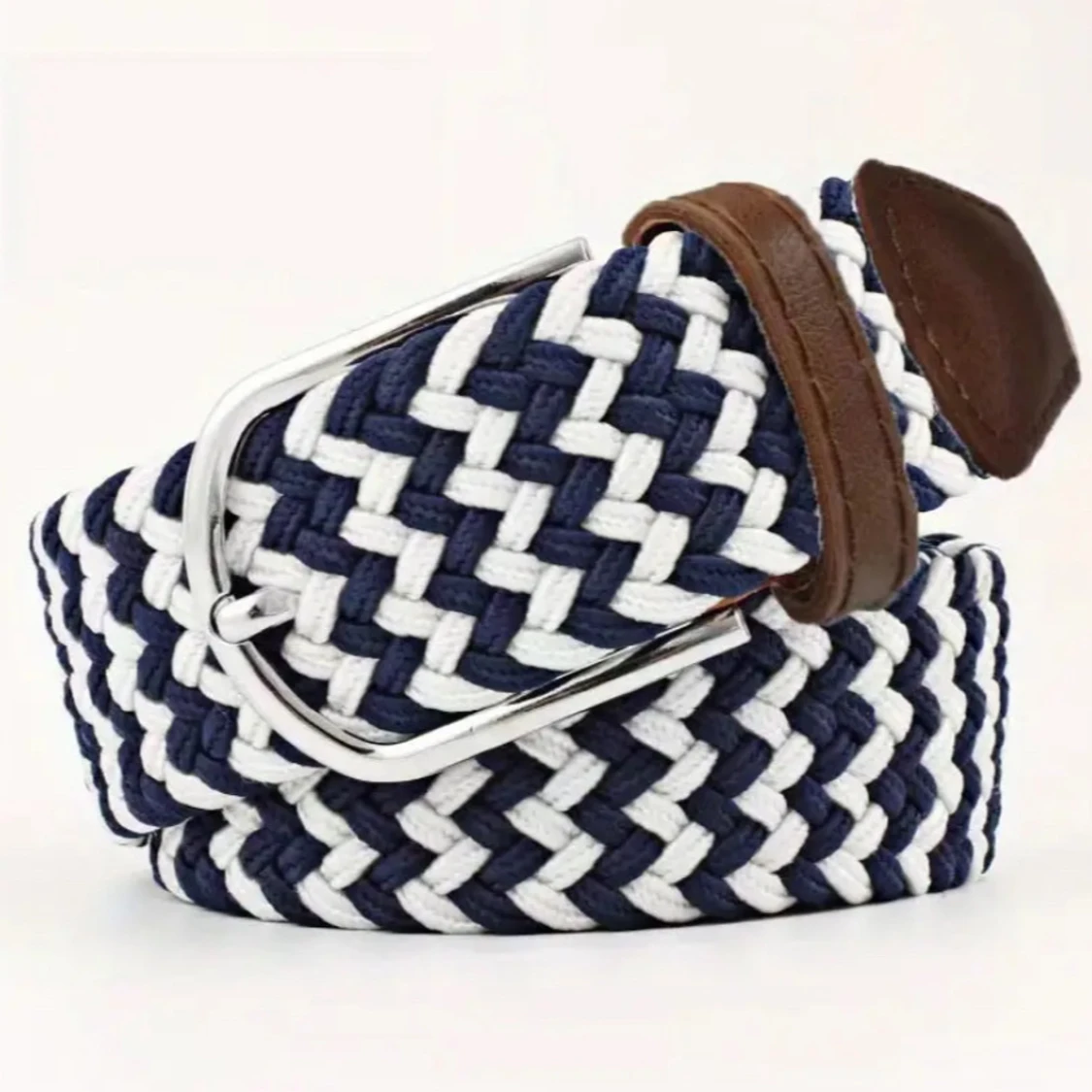 Flätat bälte i blått och vitt