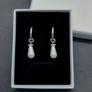Silvriga örhängen med droppformad pärla - Snygga silvriga örhängen med droppformad vit pärla som hänger i en tunn ring. Perfekt för dig som gillar stilrena och eleganta smycken med en liten twist. Passar till allt och ger en fräsch vibe till din look.