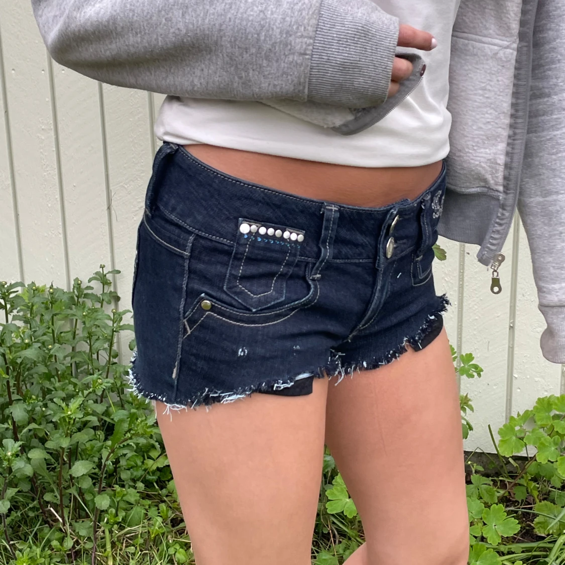 Mörkblå jeansshorts med strass - 3