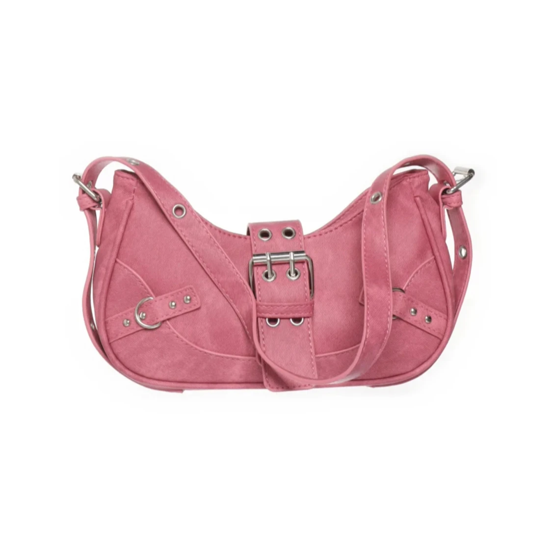 Rosa axelväska med bälte och nitar