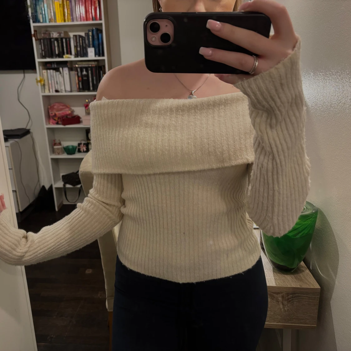 Beige  offshoulder stickad tröja - 1