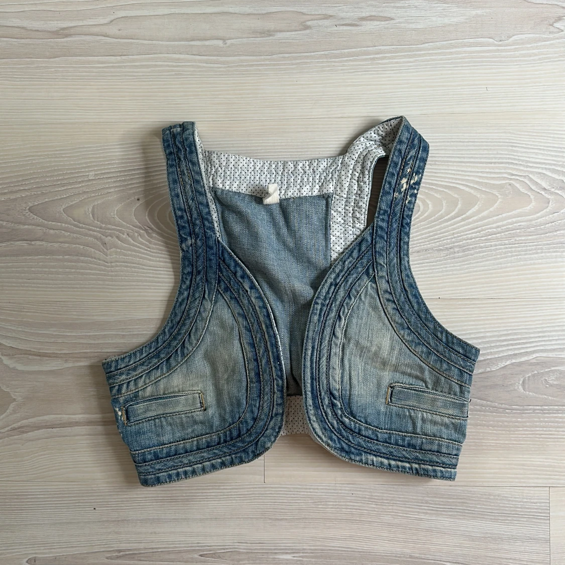 Ljusblå croppad jeansväst - 4