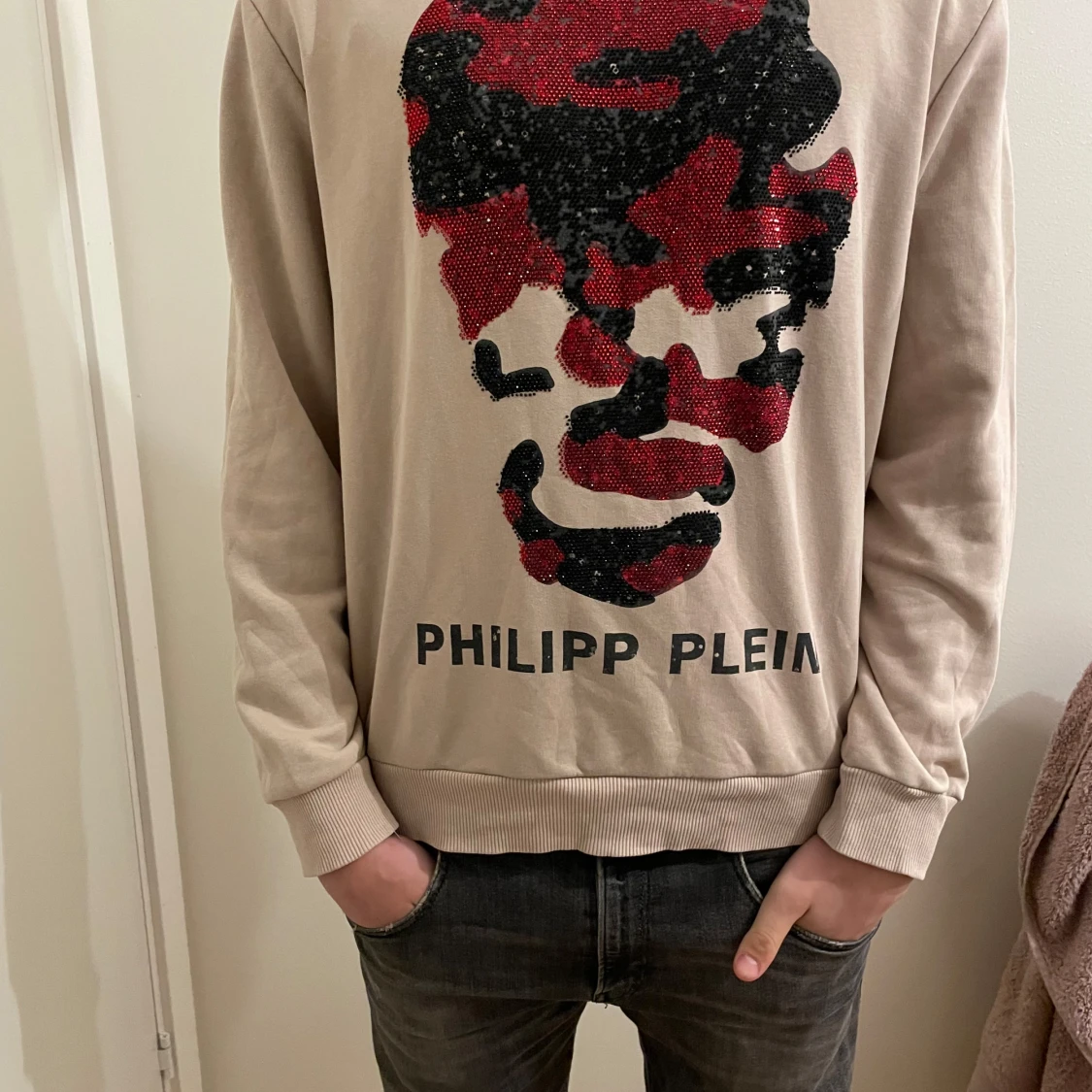 Beige Philipp Plein sweatshirt med paljetter