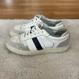Vit/svart sneaker från Axel Arigato - Snygga sneakers från Axel Arigato i vitt och grått med svart rand på sidan. Skorna har snörning, rund tå och platt sula. Ovandelen är i skinn och mesh för en fräsch och sportig look. Perfekta för dig som gillar stilrena och trendiga sneakers.