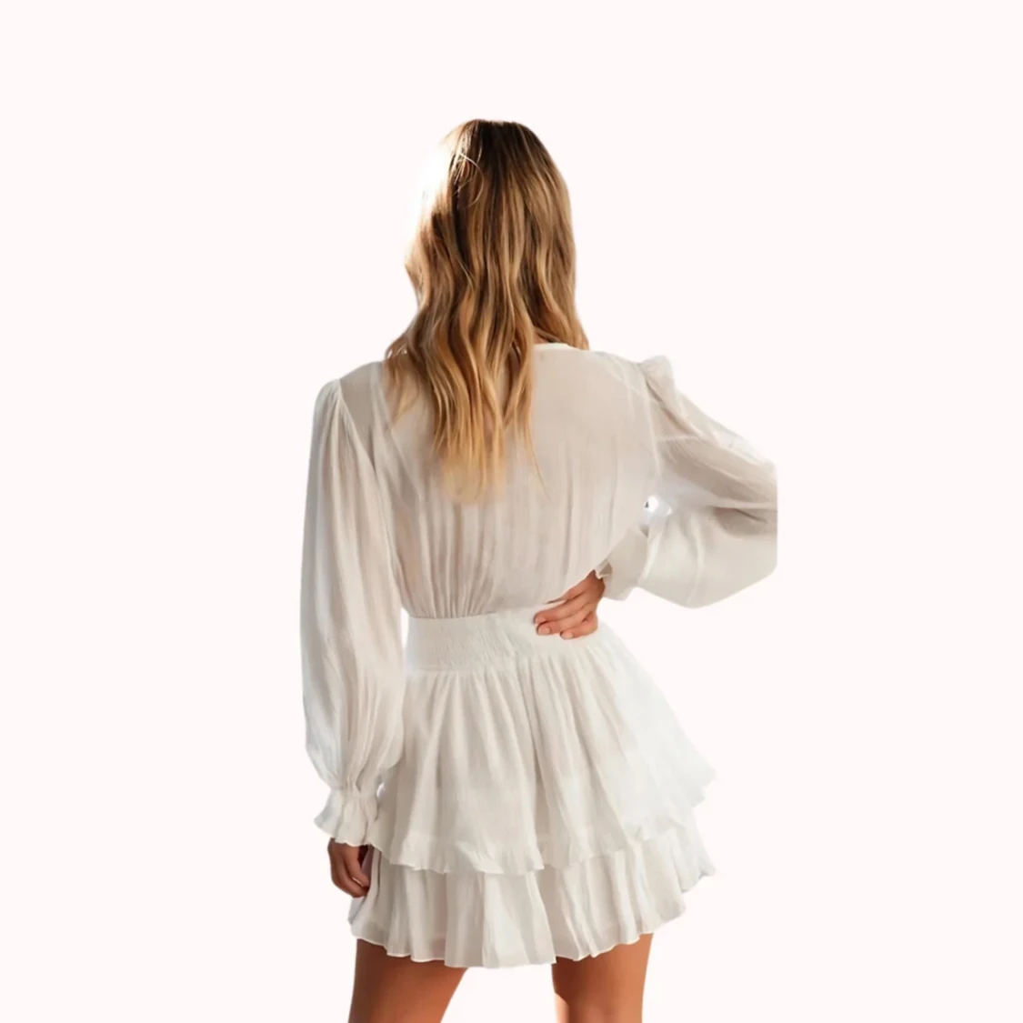 Vit omlottklänning med volang och knyt - 4