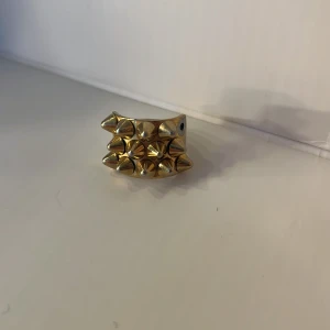 Edblad Guldig ring med nitar - Cool ring i guldton med flera spetsiga nitar framtill. Ringen har en chunky design och ger en edgy känsla till din stil. Perfekt för dig som gillar att sticka ut med accessoarer. Orginal pris 400kr🥰
