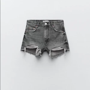 Grå jeansshorts med fransar från ZARA - Snygga grå jeansshorts från ZARA med slitna detaljer och fransar längs bensluten. Perfekta för sommaren! Pris kan diskuteras. 