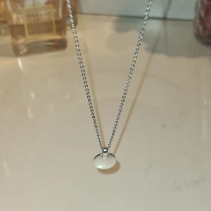 Silverfärgat halsband med rund berlock - Säljer ett stilrent halsband i silverfärg med en enkel, rund berlock. Perfekt för dig som gillar minimalistiska smycken och vill ha något som passar till många olika outfits.💕