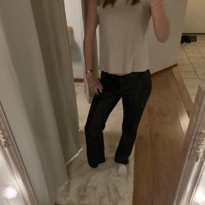 Svarta skinnbyxor - Säljer ett par svarta lågmidjade skinnbyxor