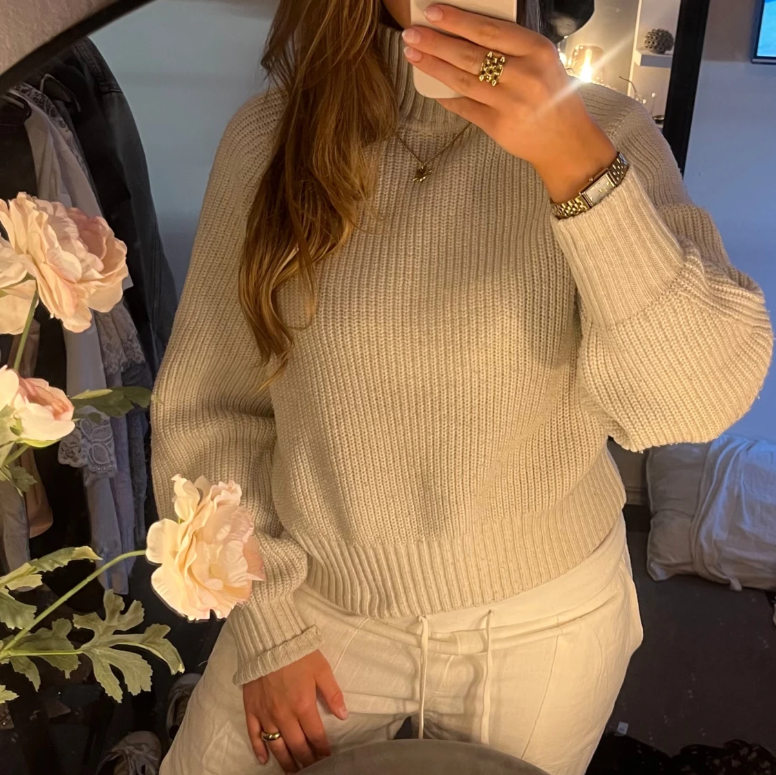 Beige stickad tröja - 1