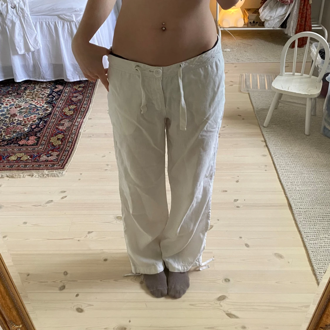 Vintage linnebyxor lågmidjade 