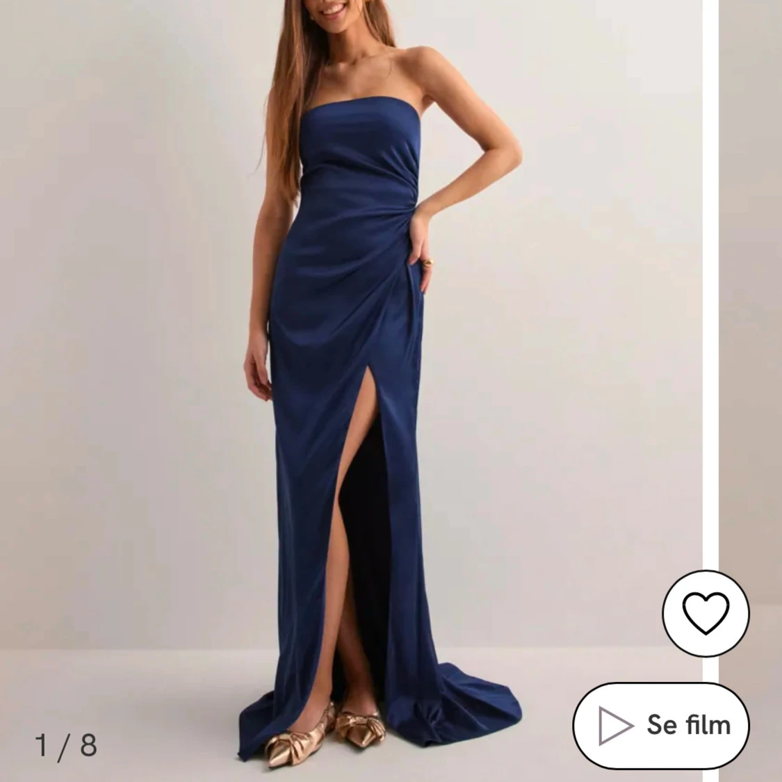 Mörkblå axelbandslös klänning - 1