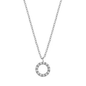 Silverhalsband med glittrig cirkelberlock. srebrny naszyjnik - Jättefint silverhalsband med en glittrig cirkelberlock.  Kedjan är tunn och smidig, vilket gör den bekväm att bära hela dagen. Nyskick.