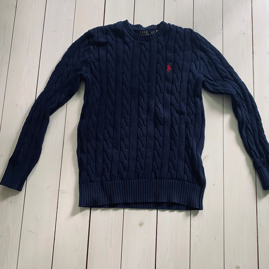 Marinblå kabelstickad tröja Polo Ralph Lauren