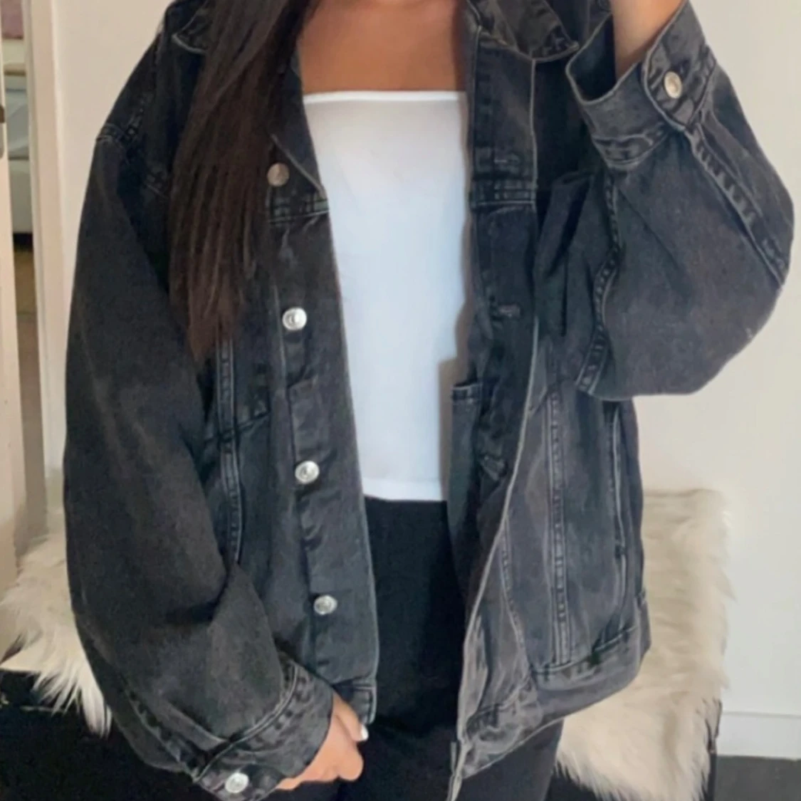 Svart oversized jeansjacka