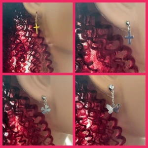 By prisförslag - 1 st välj mellan Fyra olika örhängen med hängen - Säljer1 st man kan välja mellan fyra olika par örhängen med hängande motiv: kors i guld och silver, fyrklöver i silver samt fjäril i silver med liten glittrig sten. Perfekt för dig som vill variera din stil med snygga detaljer.