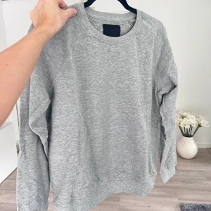 Grå sweatshirt - Enkel och stilren grå sweatshirt från Lager157 i storlek M. Tröjan har rund halsringning, ribbade muddar vid ärmslut och nederkant samt lång ärm. Perfekt för en chill och avslappnad look. Materialet är mjukt och känns skönt mot huden. Önskar du veta exakta mått? Tveka inte att höra av dig!