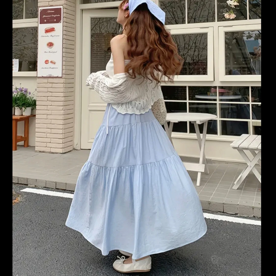 Ljusblå volangkjol i bomull - 4