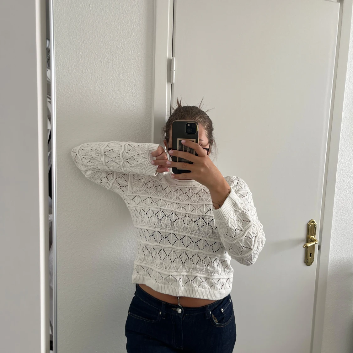 Vit stickad tröja från ONLY