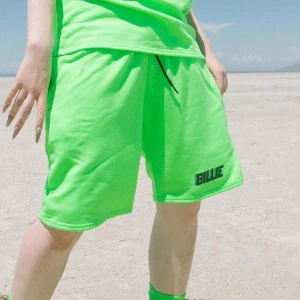 Billie eilish shorts - Säljer ett par neongröna billie eilish shorts i storlek M 💕dom saknar de svarta snöret men inget som syns