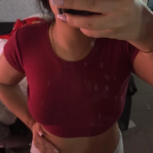 Vinröd croppad ribbad topp från Sister S - Säljer en vinröd croppad topp från Sister S i ribbat material. T-shirten har rund halsringning och korta ärmar. Perfekt för dig som gillar en enkel men snygg stil.