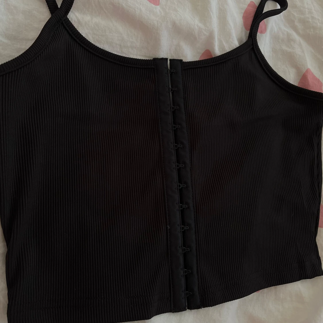 Svart ribbad korsett-topp - 1