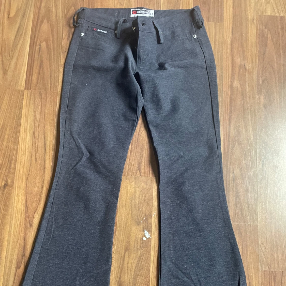 Mörkblåa bootcut kostymbyxor - 2