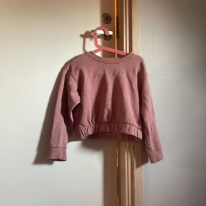 Rosa croppad sweatshirt 157 storlek 120 - En croppad sweatshirt i dammigt rosa från 157. Tröjan har rund hals, långa ärmar och bred resår i midjan för en snygg passform. Perfekt för dig som gillar en enkel men trendig stil. Mjuk och skön i bomullsmaterial.