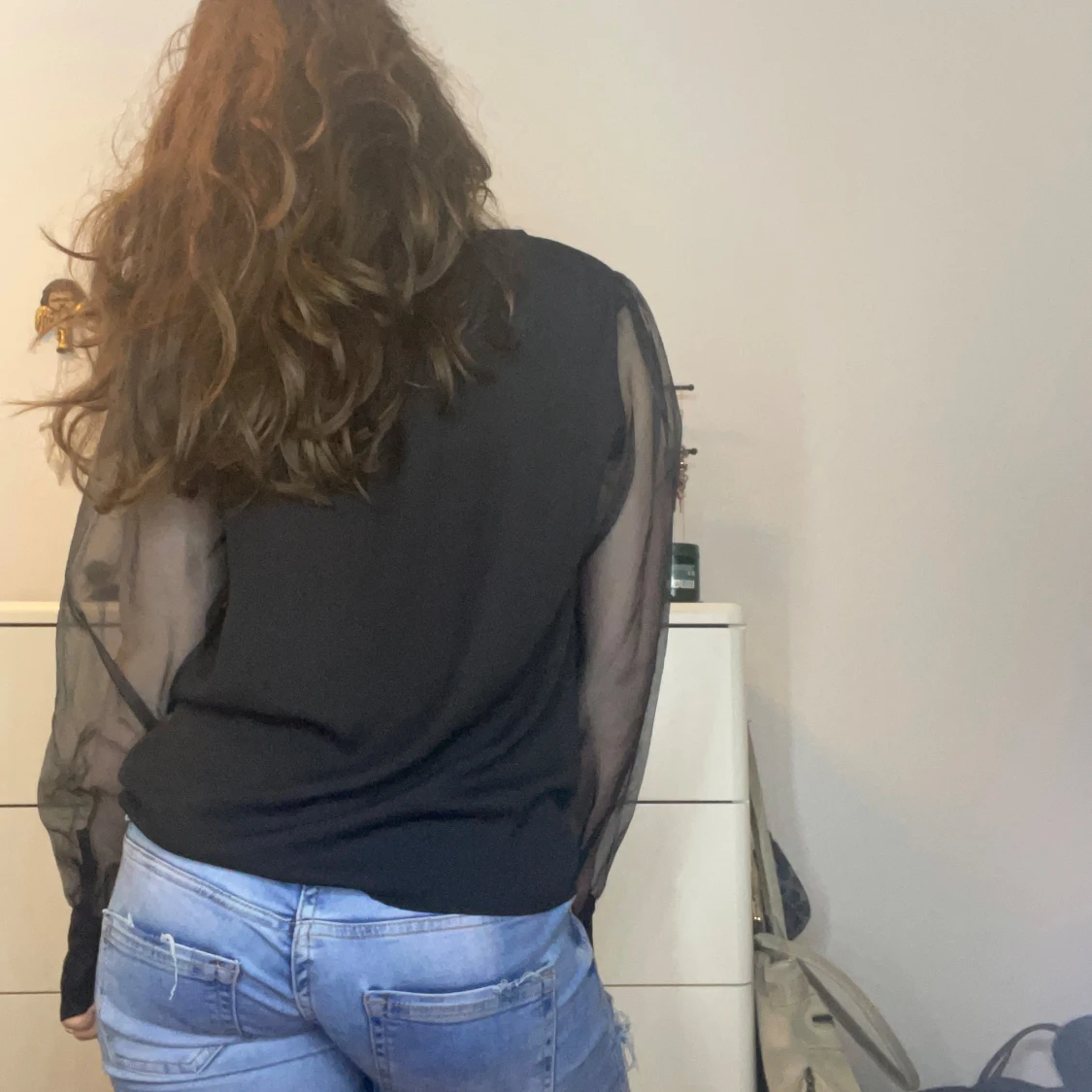 Svart blus med transparenta puffärmar - 1