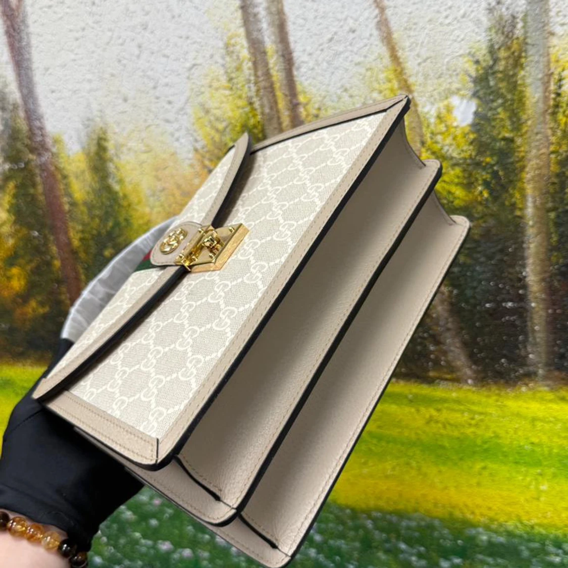 Guci beige handväska med GG-mönster - 3