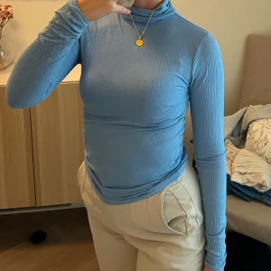 Blå ribbad polotröja - Snygg blå ribbad polotröja med lång ärm. Perfekt  och ger en stilren look.